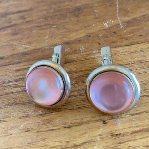 VTG SWANK round gold tone pink center cuff links